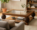 Table Basse Design Bois Sculpté & Verre