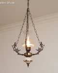 Suspension en bronze à figurines décoratives, diffuseur transparent et ornement floral inférieur, diamètre 30 cm
