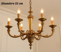 Lustre en bronze massif à 6 lumières avec bras courbés et décor de feuillage, diamètre 55 cm
