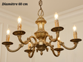 Lustre en bronze à 6 lampes, bras à volutes et diamètre 60 cm