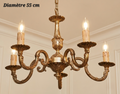 Lustre en bronze à 5 lampes avec bras à volutes, diamètre 55 cm
