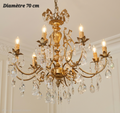 Lustre en laiton et cristal à 8 lampes, diamètre 70 cm