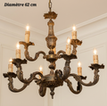 Lustre en bronze à 9 lampes (6 + 3), diamètre 62 cm