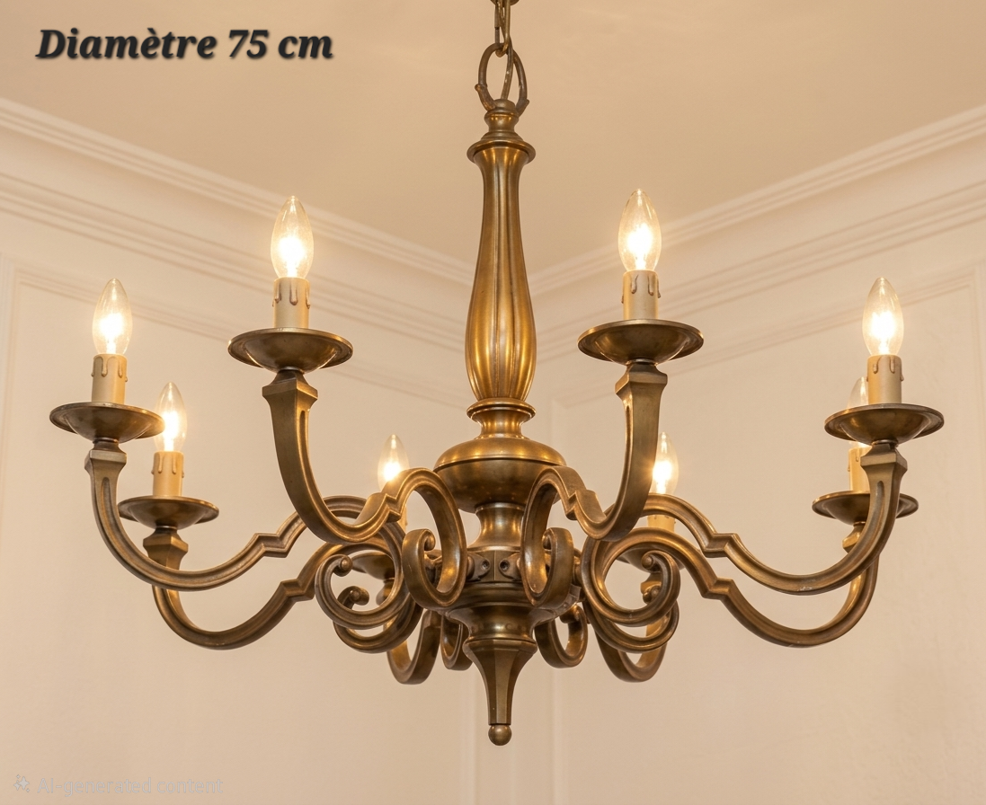Lustre en bronze à 8 lampes, diamètre 75 cm