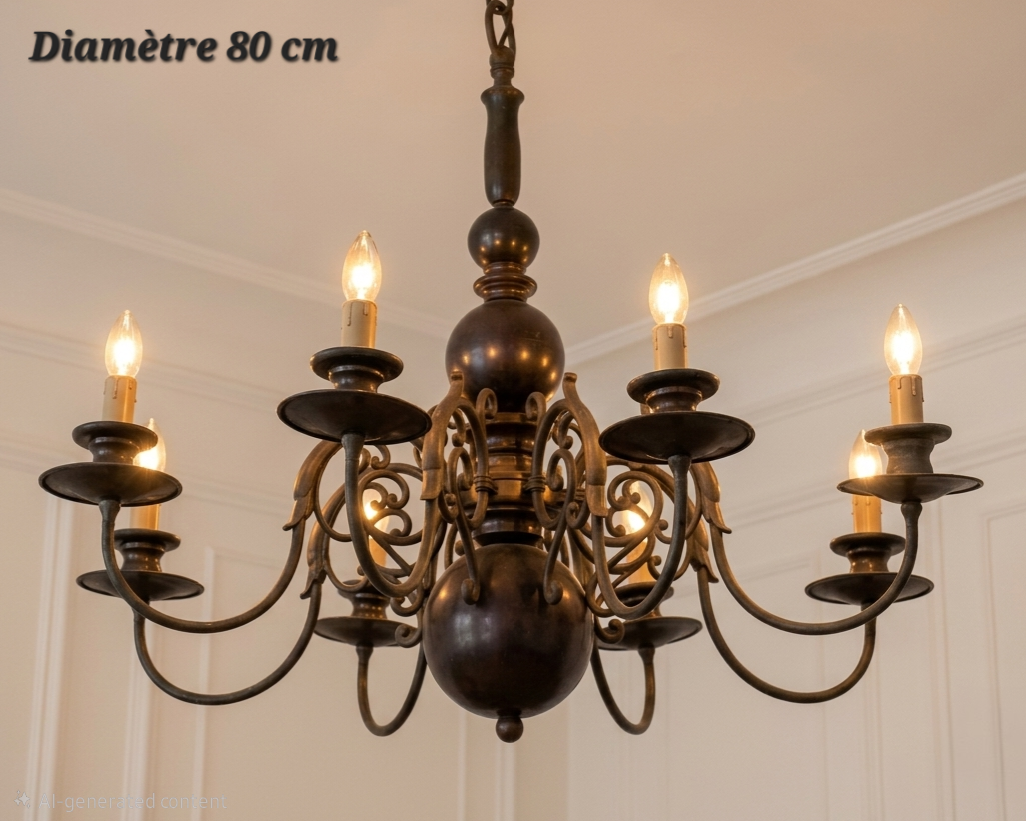 Lustre en bronze à volutes, 8 lampes – Ø 80 cm