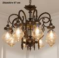 Lustre en bronze à globes décorés, 8 lampes – Ø 67 cm