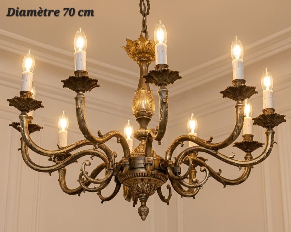 Lustre en bronze à 10 lampes – Ø 70 cm