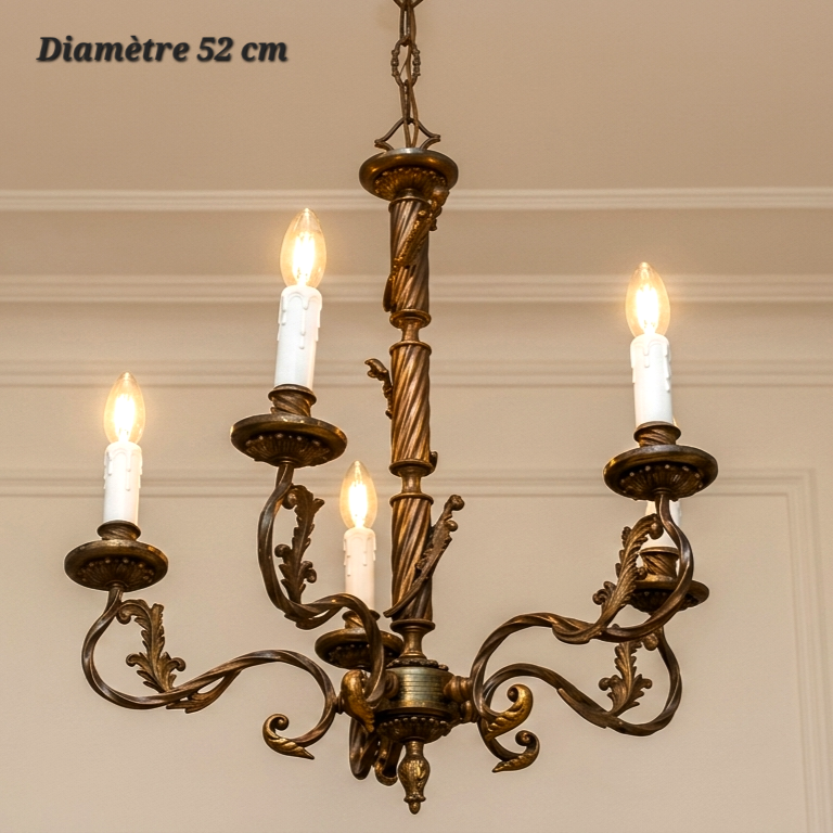 Lustre antique bronze à 5 lampes – Diamètre 52 cm