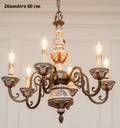 Lustre en porcelaine et bronze à 6 lampes – Diamètre 60 cm