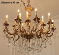 Lustre bronze et cristal 18 lampes (9 + 9) – Diamètre 90 cm