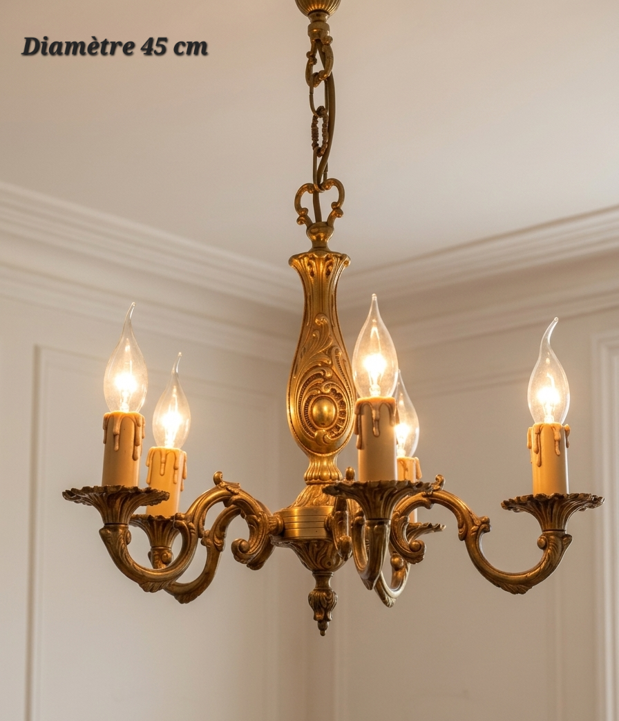 Lustre en bronze doré 5 lampes – Diamètre 45 cm
