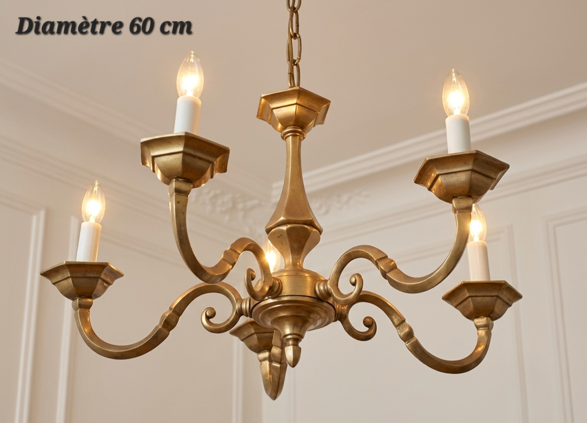 Lustre en bronze à volutes 5 lampes – Diamètre 60 cm