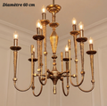 Lustre en laiton 9 lampes (6 + 3) – Diamètre 60 cm
