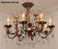 Lustre bronze et cristal 8 lampes – Diamètre 62 cm