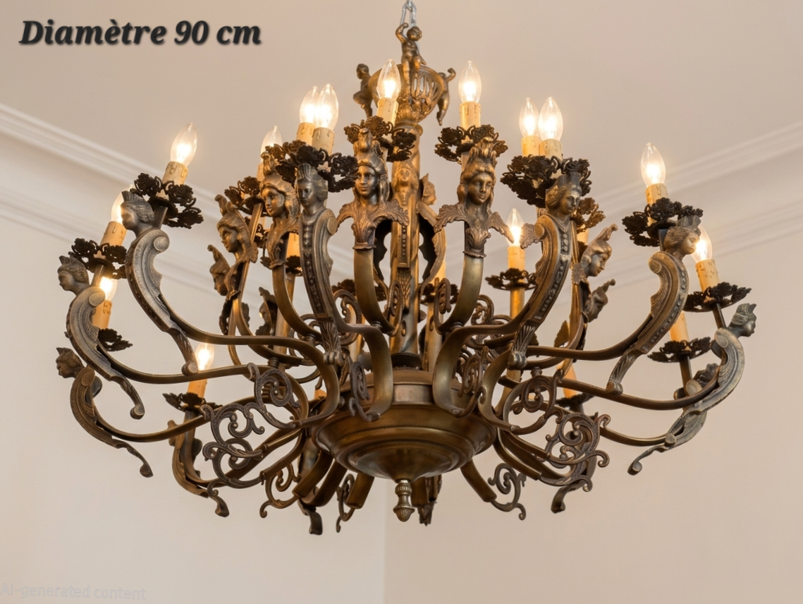Lustre en bronze 24 lampes (12 + 12) – Diamètre 90 cm