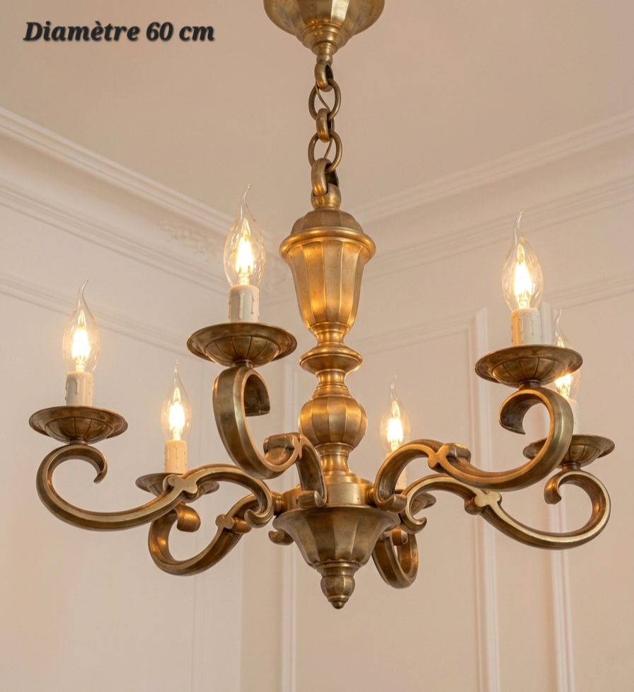 Lustre en bronze 6 lampes – Diamètre 60 cm