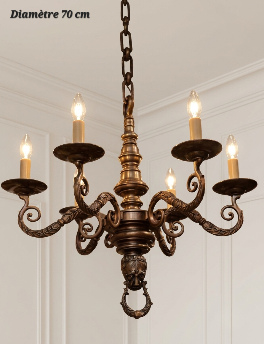 Lustre en bronze à 6 lampes – Diamètre 70 cm