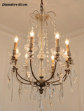 Lustre bronze et cristal 8 lampes – Diamètre 60 cm