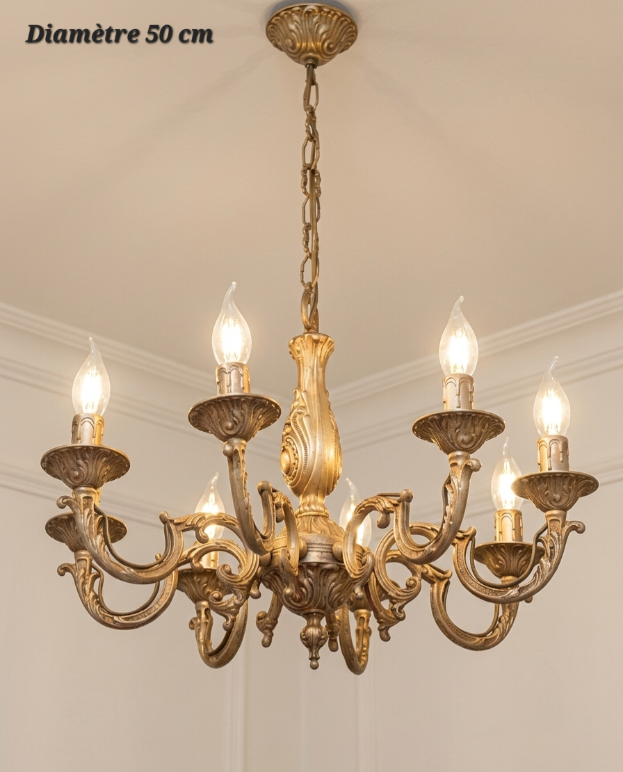 Lustre en bronze 8 lampes – Diamètre 50 cm