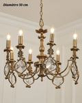 Lustre en bronze à médaillons de cristal 6 lampes – Diamètre 50 cm