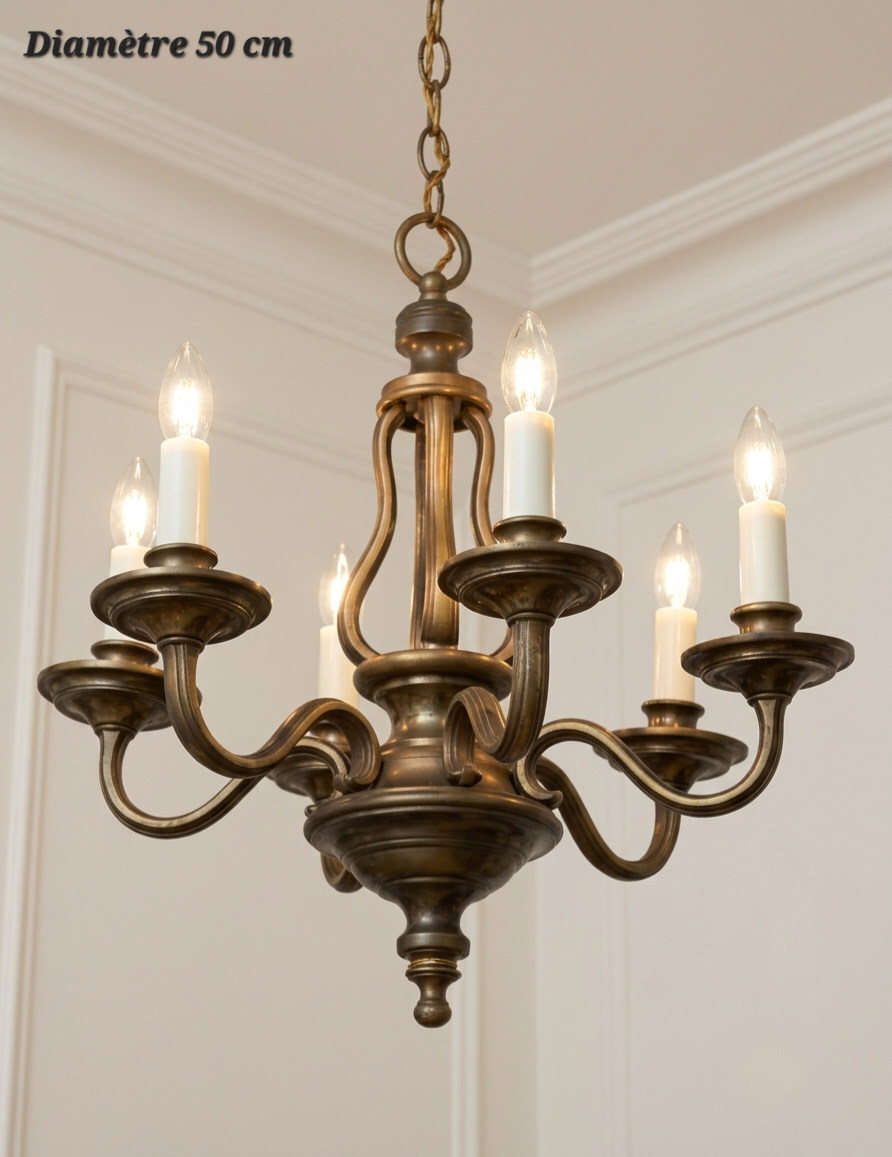 Lustre en bronze 6 lampes – Diamètre 50 cm