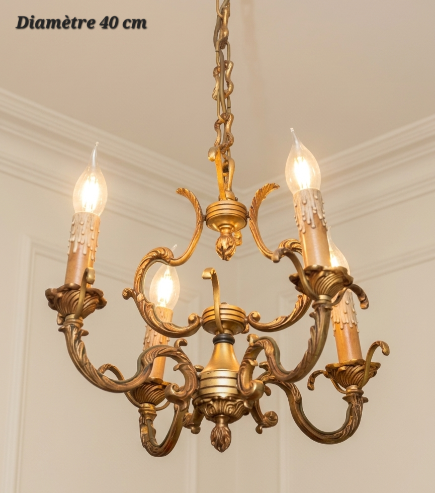 Lustre antique bronze à 4 lampes – Diamètre 40 cm
