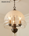 Suspension en bronze avec abat-jour en dôme à motifs dépolis et lumières façon bougies, diamètre 33 cm