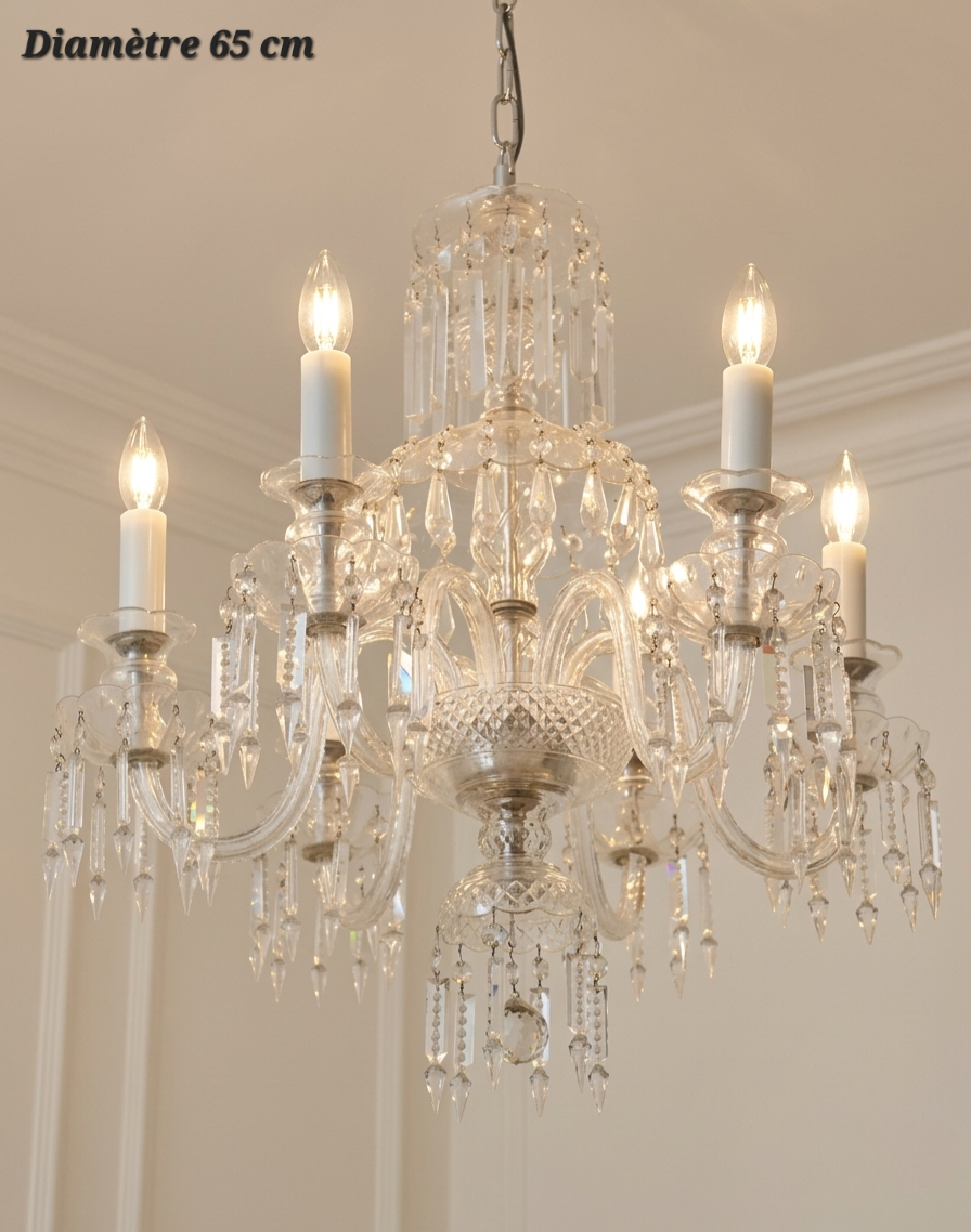 Lustre en cristal 6 lampes – Diamètre 65 cm