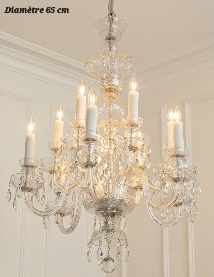 Lustre en cristal de Bohême 12 lampes – Diamètre 65 cm
