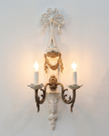 Applique murale en bronze à deux lumières, décor blanc et doré