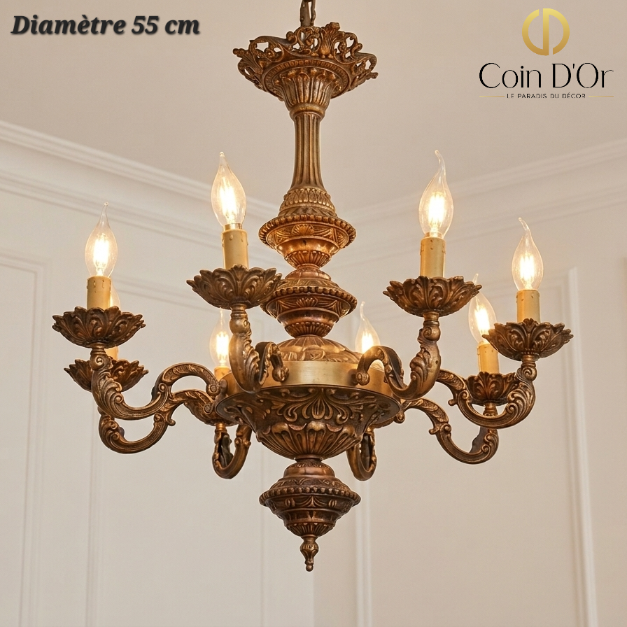 Lustre antique ornemental 8 lampes – Diamètre 55 cm