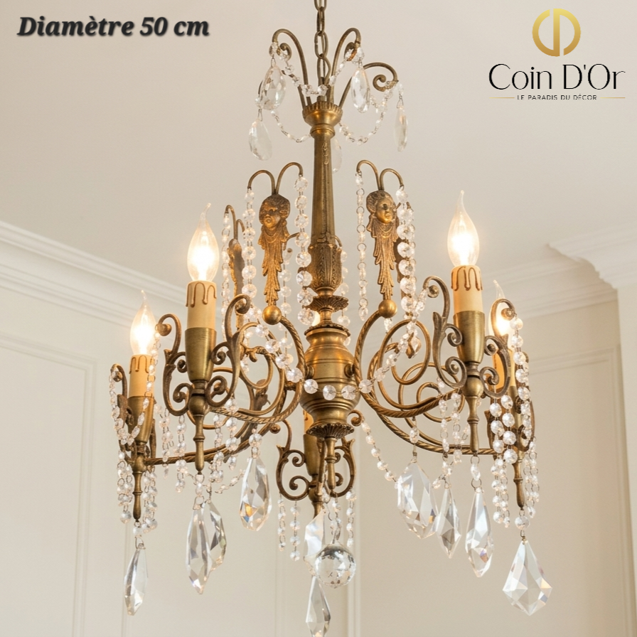 Lustre antique bronze à 5 lampes – Diamètre 50 cm