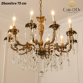 Lustre 8 branches doré à pampilles – Diamètre 75 cm
