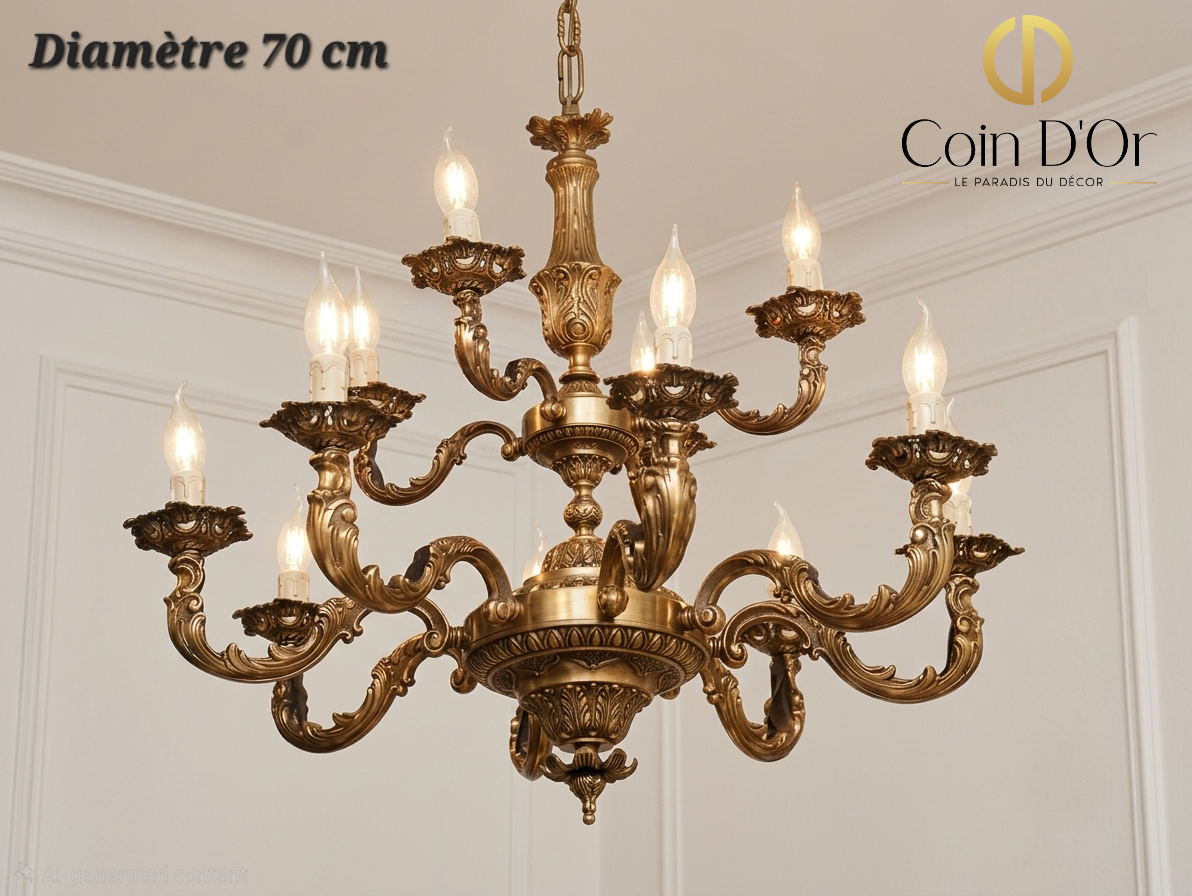Lustre Majesté doré style antique – Diamètre 70 cm