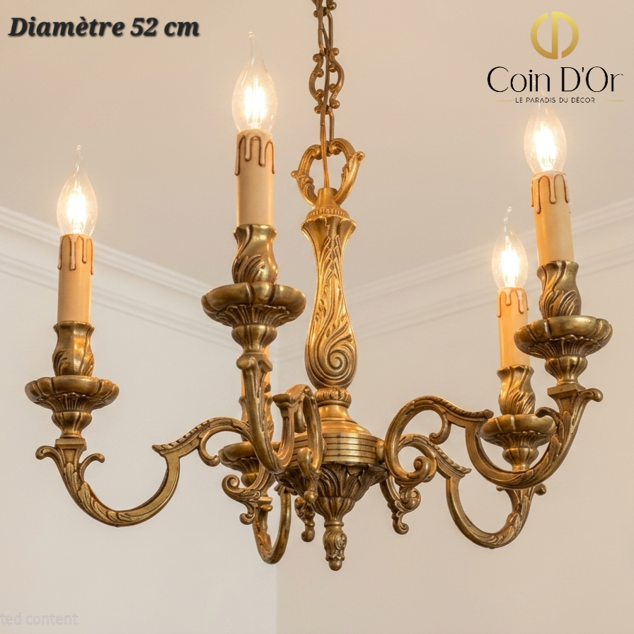 Lustre 5 branches bronze – Diamètre 52 cm