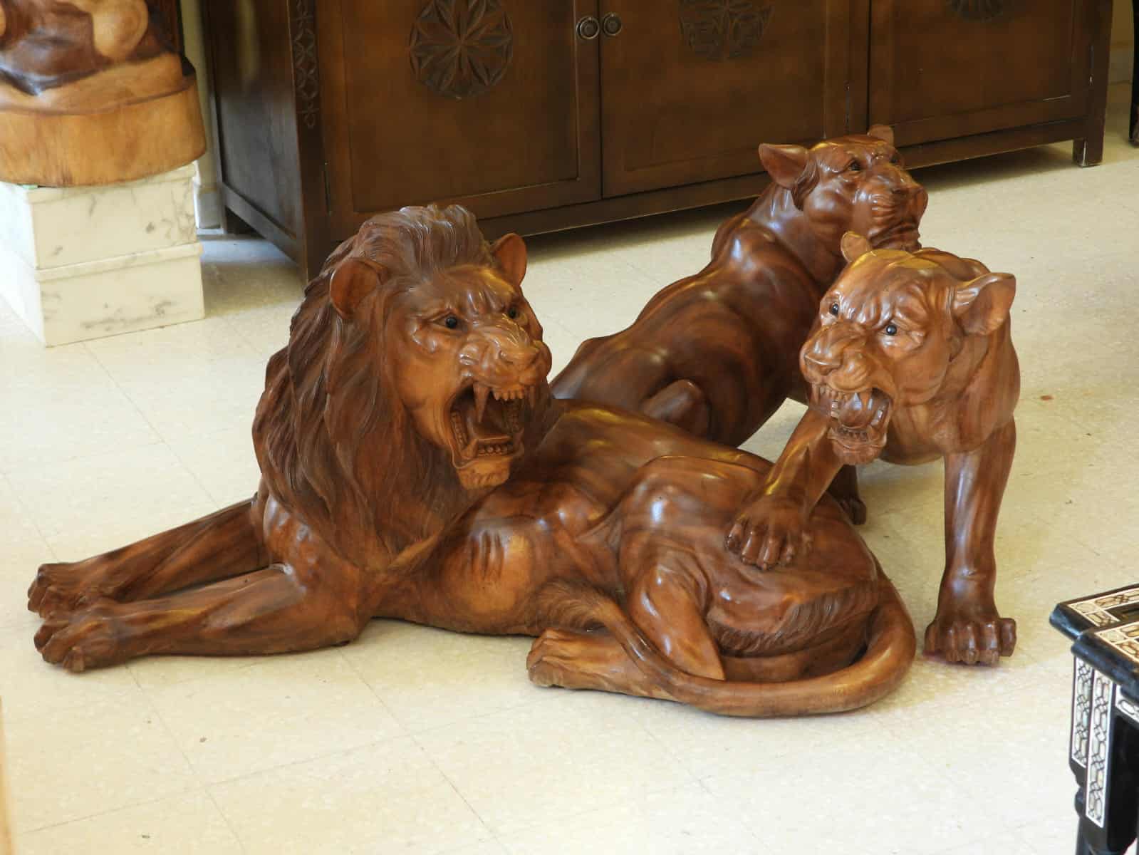 Statues Félines Sauvages Prestige Bois Sculpté