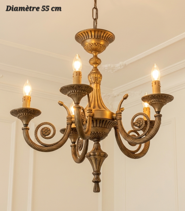 Lustre en bronze à 5 lampes – Diamètre 55 cm
