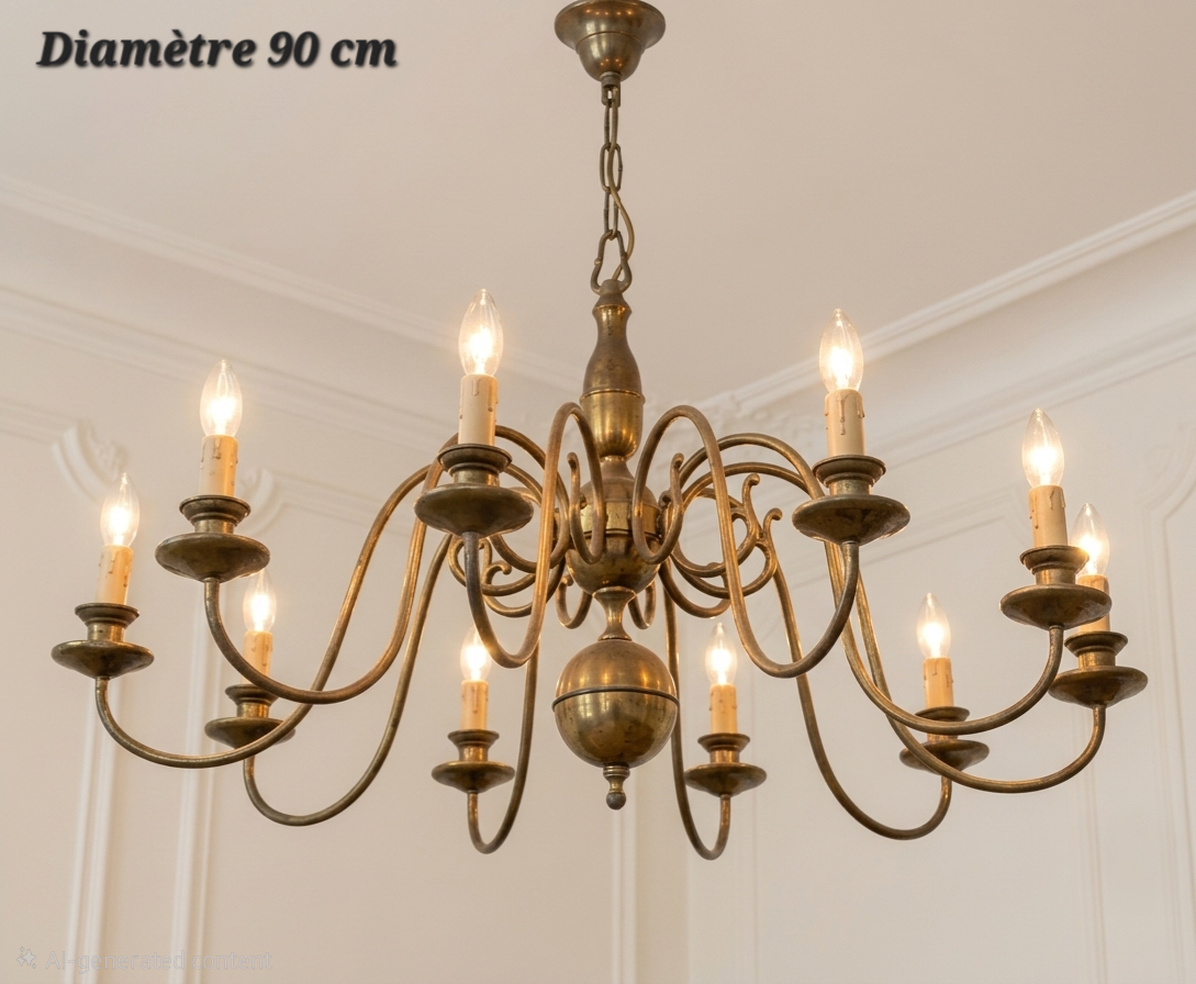 Lustre en laiton à 10 lampes – Diamètre 90 cm