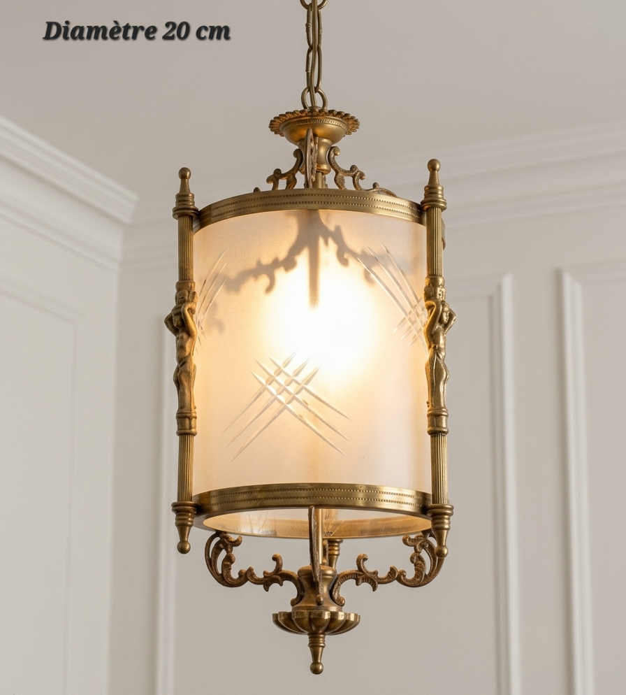 Suspension lanterne en bronze dorée de style classique – Ø 20 cm