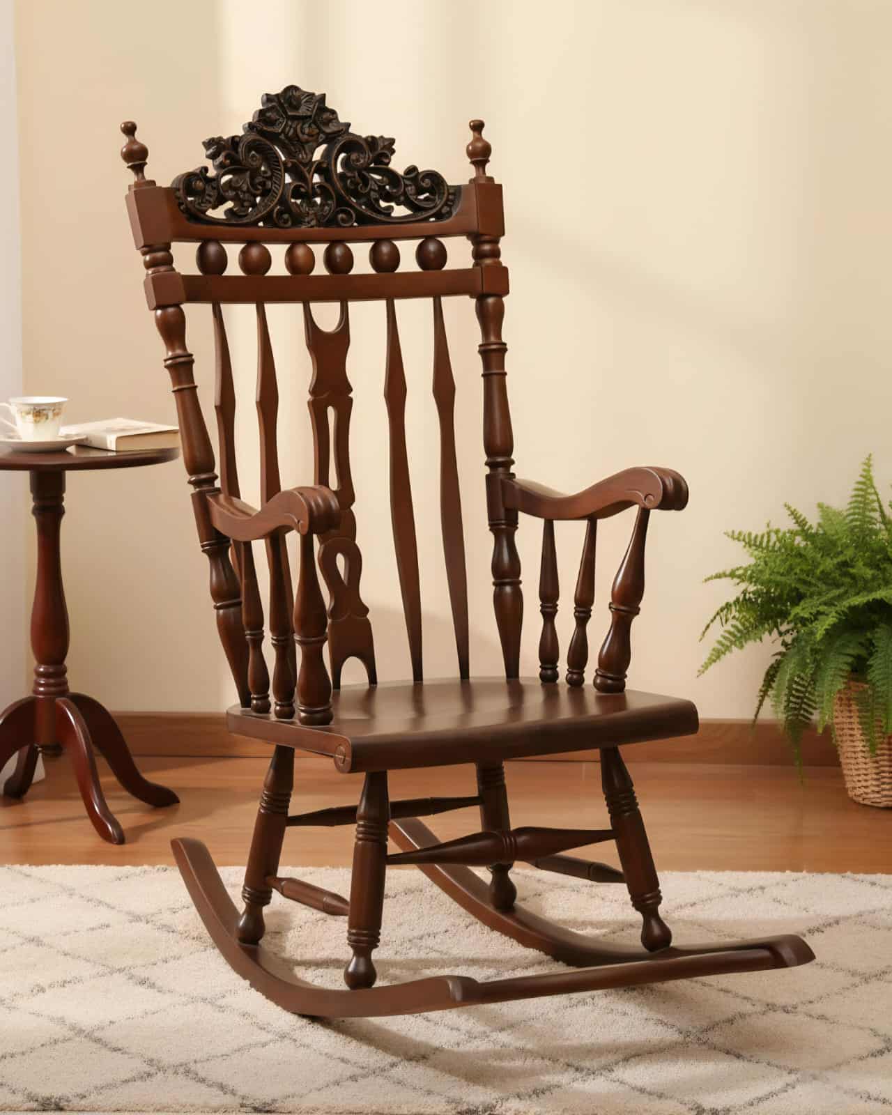 Chaise à Bascule en Bois Massif Style Classique