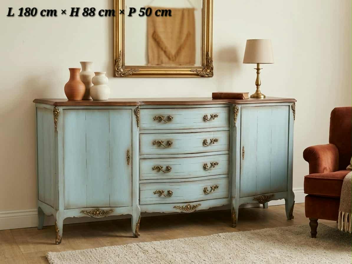 Console Classique Élégance Patine Vert & Bois