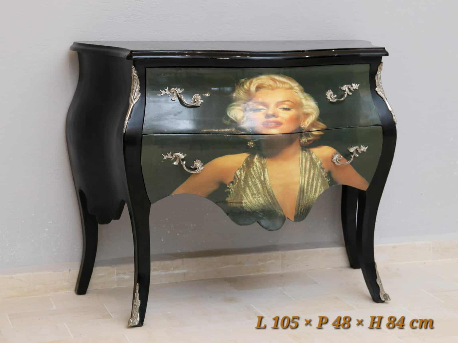 Commode Design Iconique Marilyn Noir 2 Tiroirs