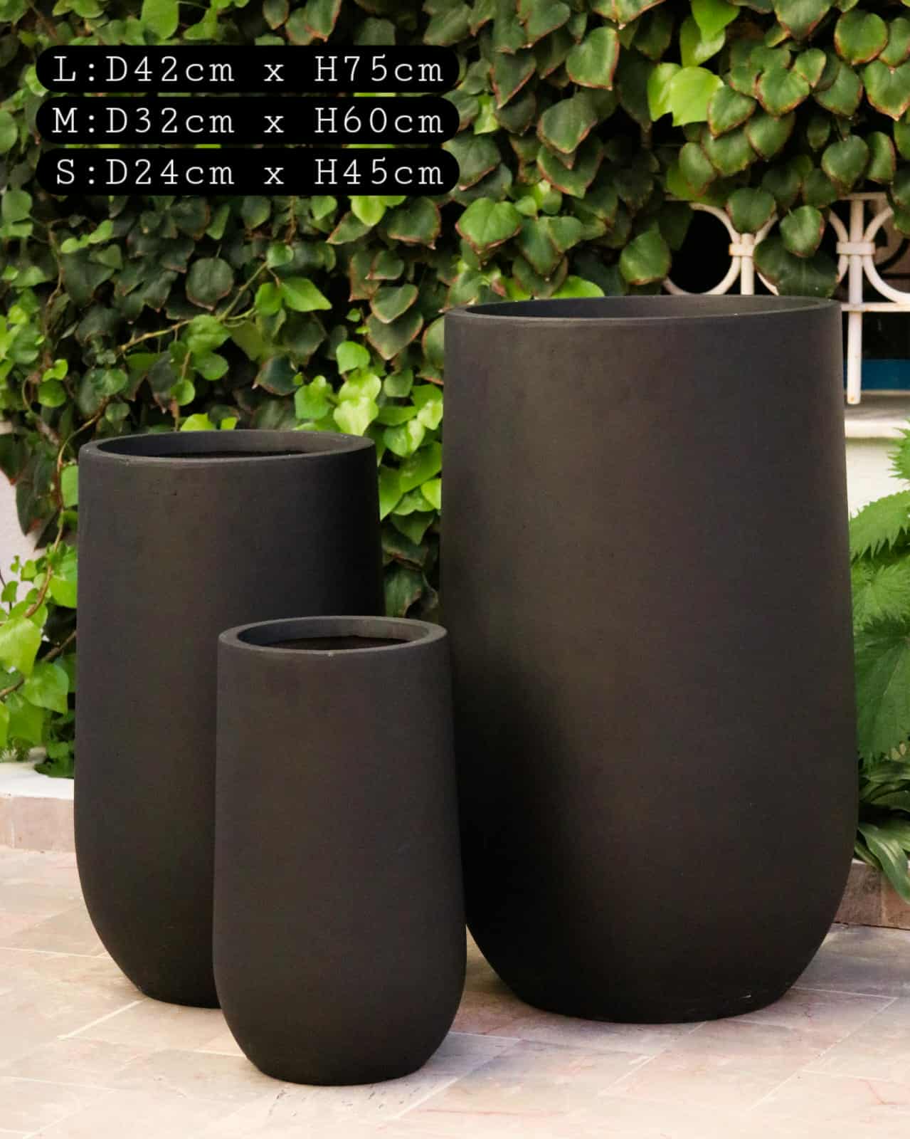 Ensemble Cache-Pots Cylindriques Noir Mat