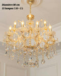 Lustre Élégance Cristal Doré 15 Lumières