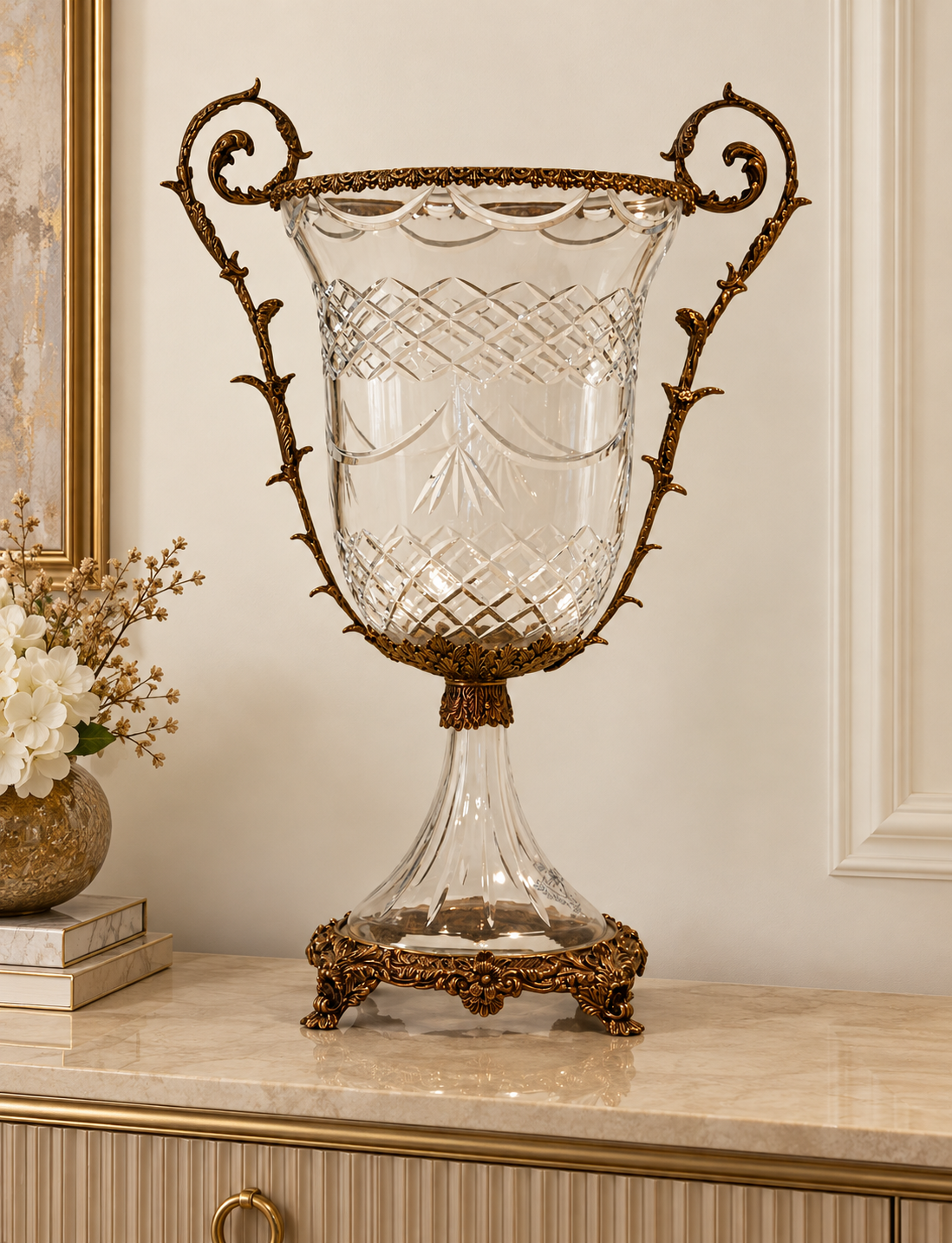 Vase amphore en cristal et bronze – Hauteur 50 cm