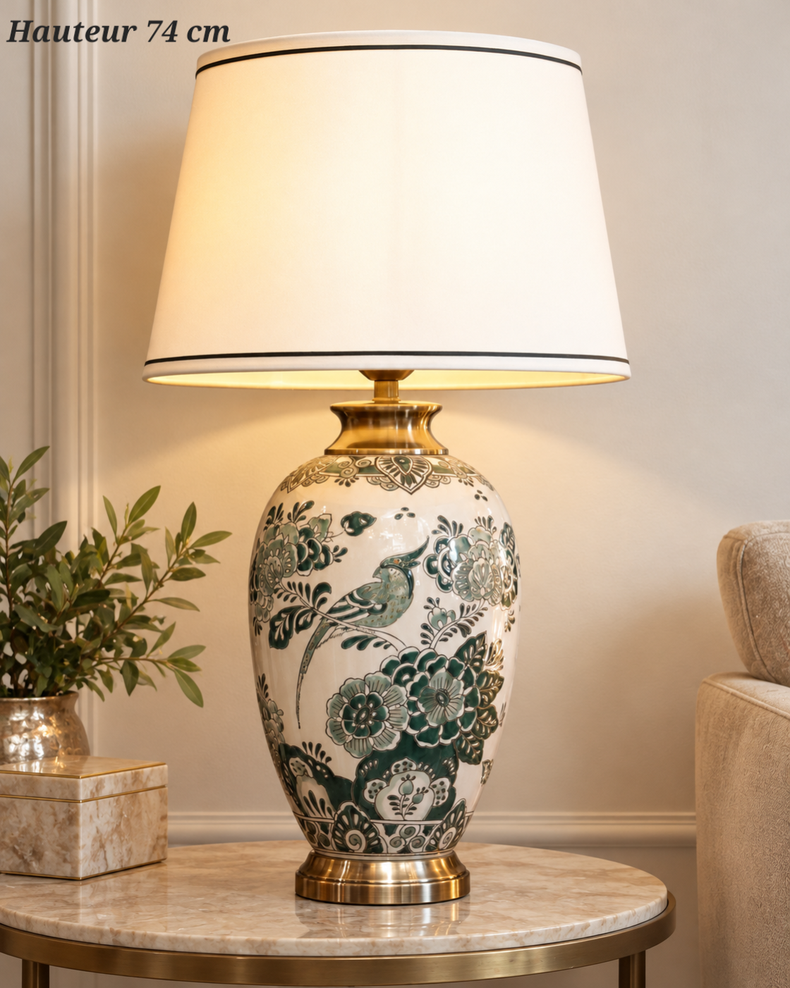 Lampe à poser Volière ivoire et vert – 74 cm