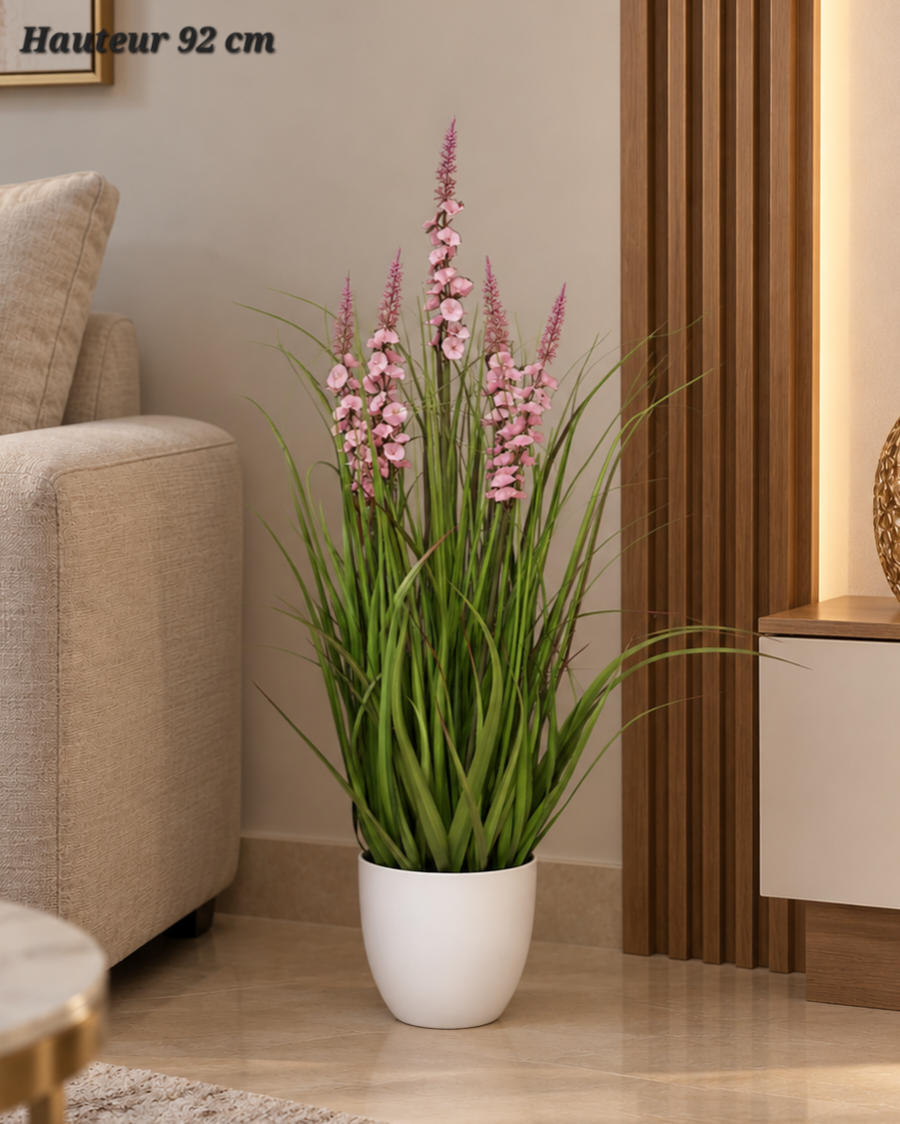 Plante artificielle à fleurs roses – 92 cm
