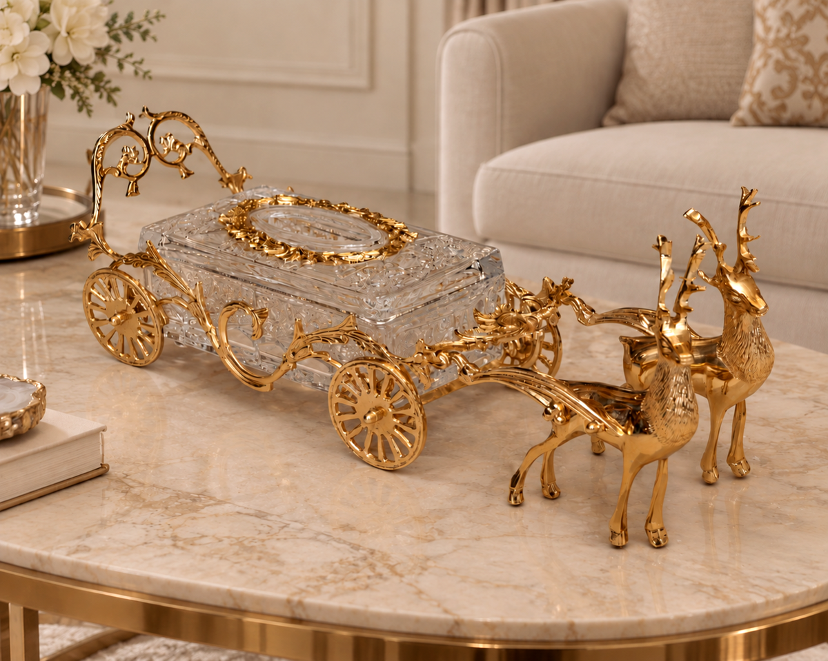 Porte-serviettes carrosse en cristal et bronze – 50 × 15 cm
