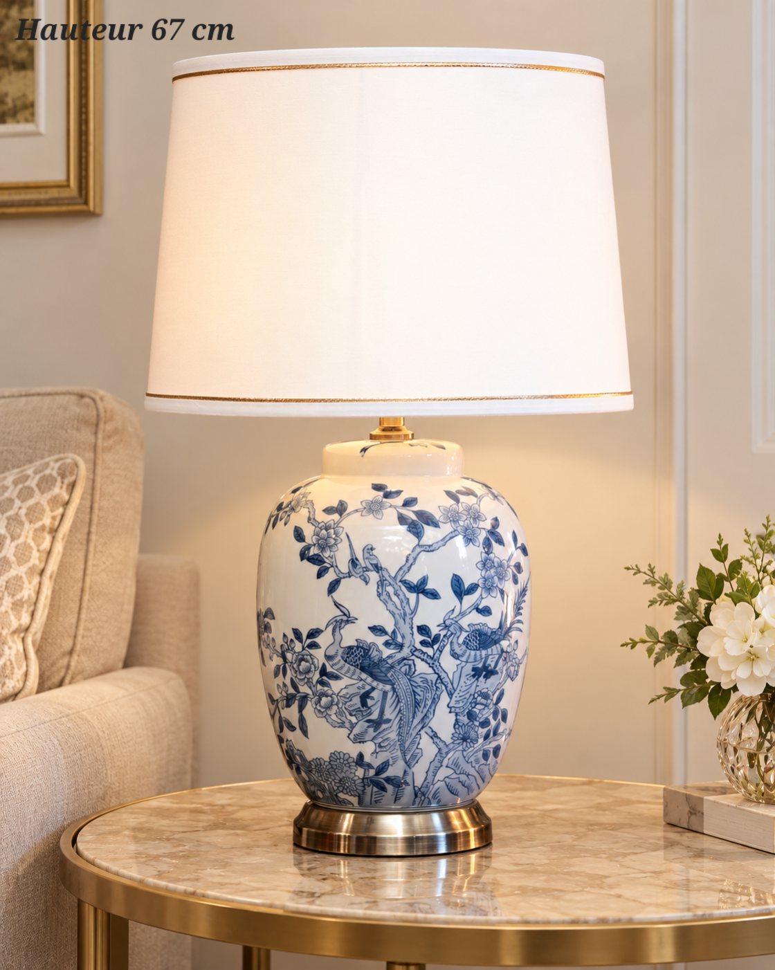 Lampe à poser Volière Bleue avec abat-jour clair – 67 cm