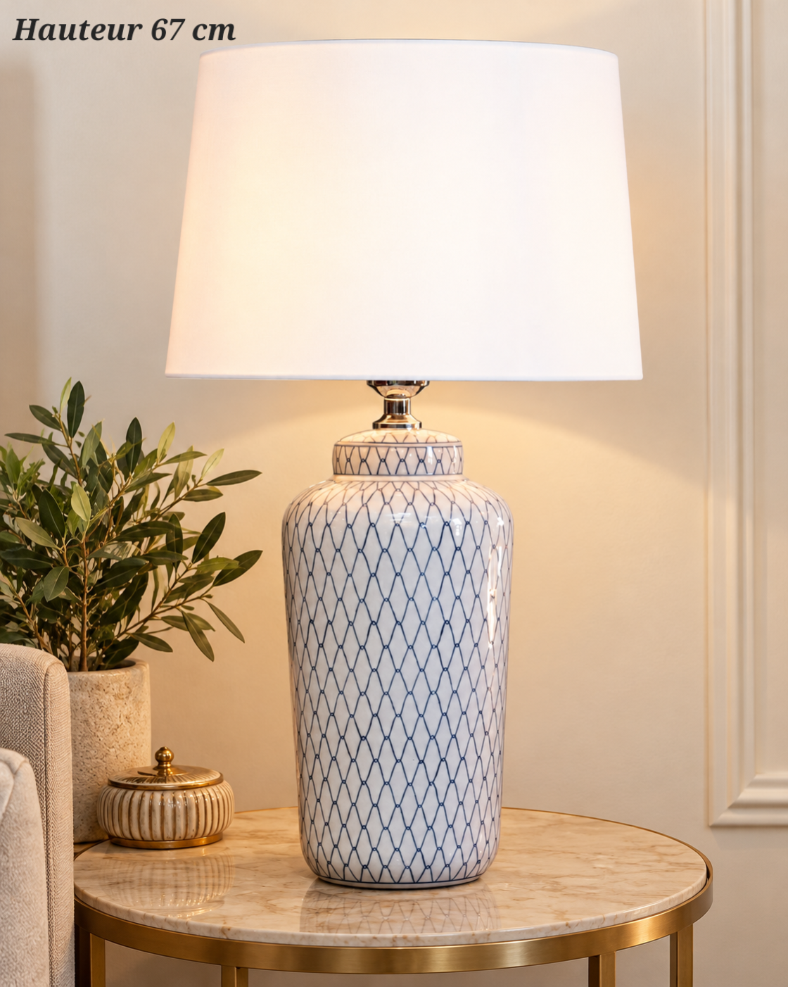 Lampe à poser Sillage blanche à losanges – 67 cm
